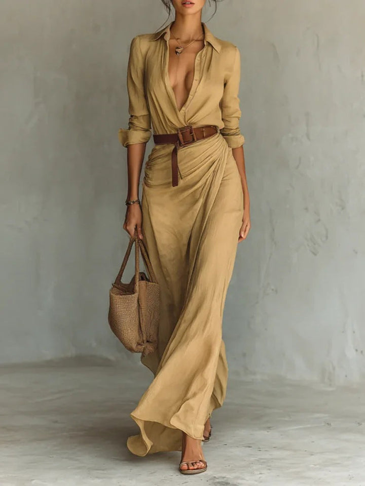 Thames Tailor Lapel-Wrap Maxi Dress