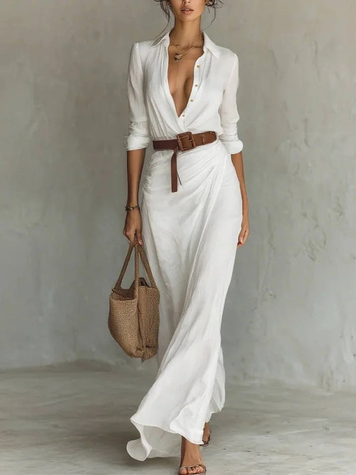 Thames Tailor Lapel-Wrap Maxi Dress