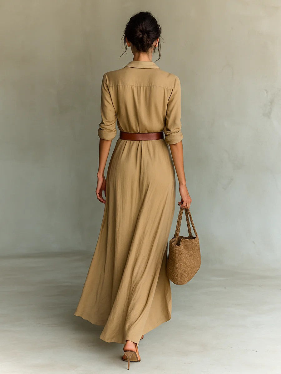 Thames Tailor Lapel-Wrap Maxi Dress