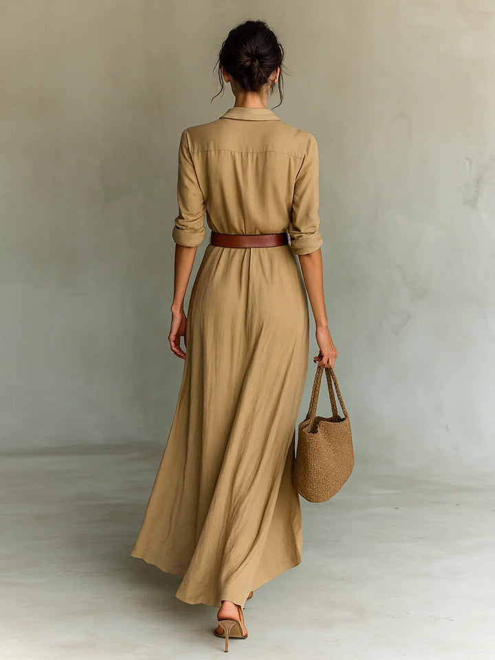 Thames Tailor Lapel-Wrap Maxi Dress