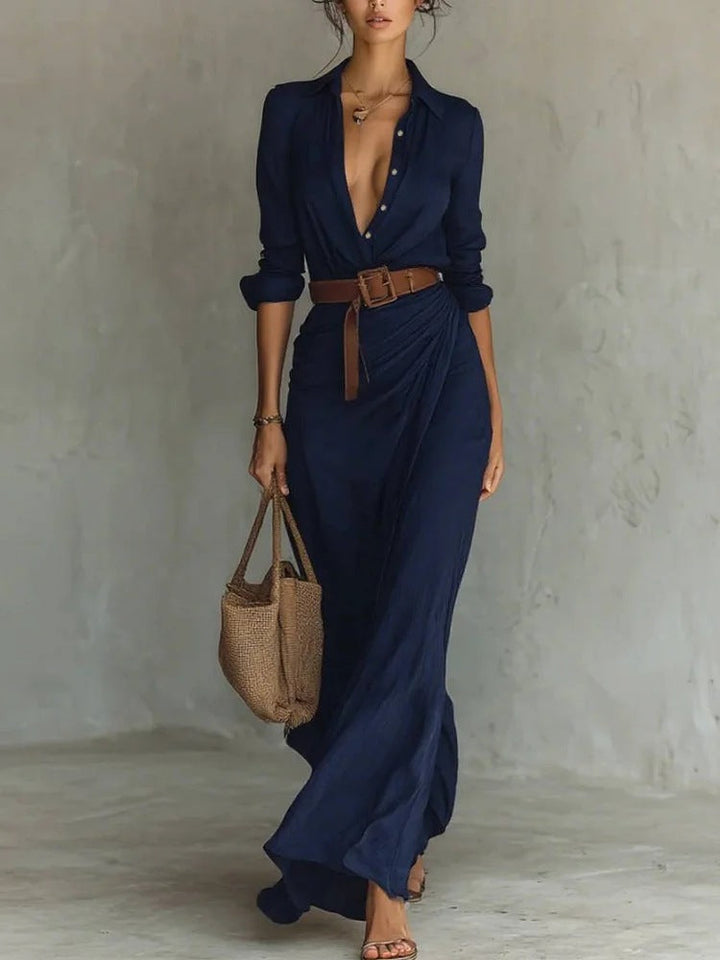 Thames Tailor Lapel-Wrap Maxi Dress